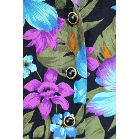 Bentley Vintage 100% Rayon Button-Up Dress-Size Small-90's-Front Slits-Floral - Picture 3 of 12